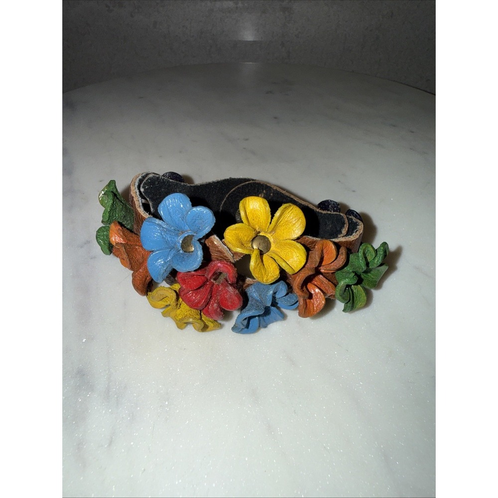 3D Flower Snap Leather Bracelet